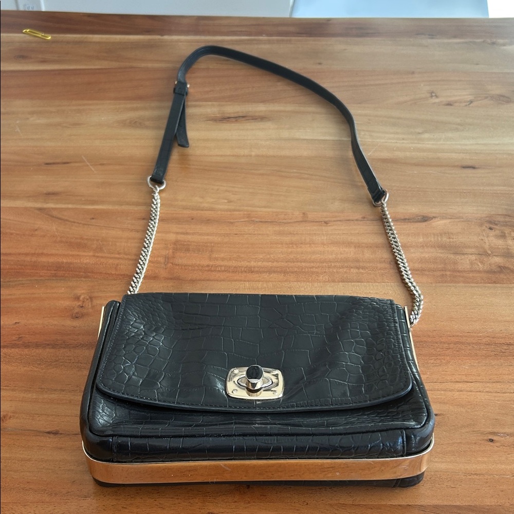 Marciano Elegant Black Croc-Embossed Leather Shoulder Bag